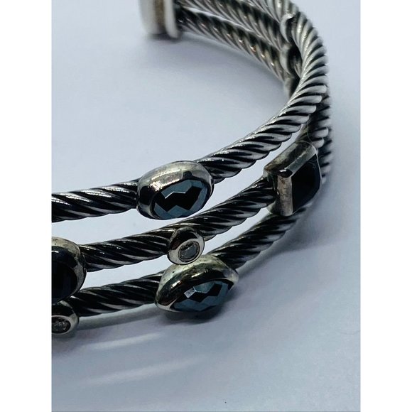 David Yurman Cable Sterling Silver Black Onyx Hematite & Diamond  Confetti Cuff - Picture 7 of 14